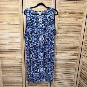 Allison Daley Blue & White  Sleeveless Tank Top Dress with Embellished Dress 20w